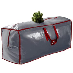 pakkon christmas tree storage bag - open top, waterproof christmas tree storage box for disassembled trees up to 9 feet with carry handles and dual zipper - 65x15x30 inches, grey