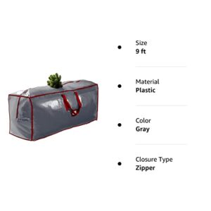 Pakkon Christmas Tree Storage Bag - Open Top, Waterproof Christmas Tree Storage Box for Disassembled Trees Up to 9 Feet with Carry Handles and Dual Zipper - 65x15x30 Inches, Grey