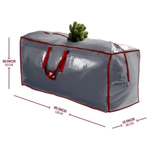 Pakkon Christmas Tree Storage Bag - Open Top, Waterproof Christmas Tree Storage Box for Disassembled Trees Up to 9 Feet with Carry Handles and Dual Zipper - 65x15x30 Inches, Grey