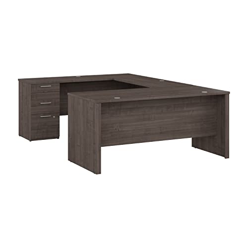 Bestar Logan U Shaped Desk in Medium Gray Maple, 65W