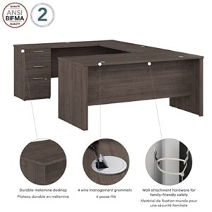 Bestar Logan U Shaped Desk in Medium Gray Maple, 65W