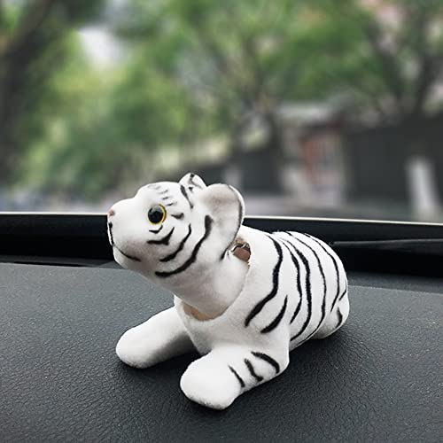 ihreesy Car Dashboard Decoration,Shaking Head Tiger Ornament Bobble Head Car Ornament Cute Car Dash Ornament Decoration for Car Vehicle Home,White