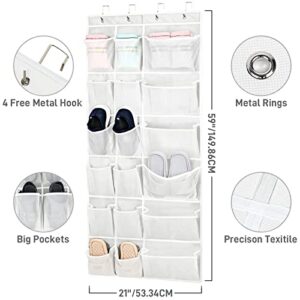 Over The Door Mesh Pocket Shoe Organizer, 18 Large Breathable Durable Pockets with 4 High-end Hooks, Storage Rack for Shoes, Sneakers and Accessories (59" x 21",White) (White)