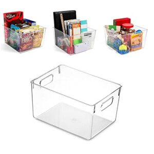 stackable storage box with handles, clear pantry organizer bins, food storage basket for kitchen, countertops, cabinets, refrigerator, freezer, bedrooms, bathrooms, 24x13x12cm