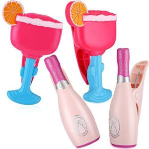 4 packs beach towel clips decorative beach chair clips plastic windproof towel holder funny champagne and margarita glass clips holder for home patio and pool lounger accessories