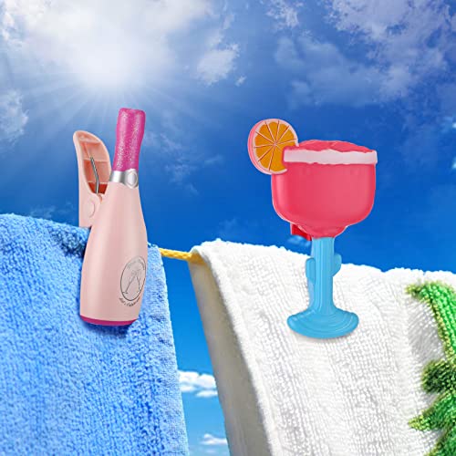 4 Packs Beach Towel Clips Decorative Beach Chair Clips Plastic Windproof Towel Holder Funny Champagne and Margarita Glass Clips Holder for Home Patio and Pool Lounger Accessories