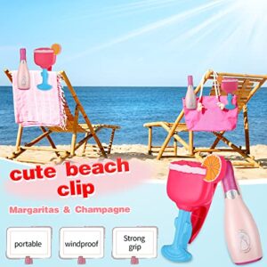 4 Packs Beach Towel Clips Decorative Beach Chair Clips Plastic Windproof Towel Holder Funny Champagne and Margarita Glass Clips Holder for Home Patio and Pool Lounger Accessories