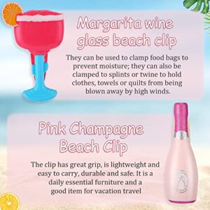 4 Packs Beach Towel Clips Decorative Beach Chair Clips Plastic Windproof Towel Holder Funny Champagne and Margarita Glass Clips Holder for Home Patio and Pool Lounger Accessories
