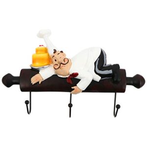 Chef Wall Hanger Fat Chef Wall Hooks Bakery Decorative Chef with Cake Figurine Wall Keys Aprons Utilities Hook Chef Wall Art for Kitchen Wall Decoration