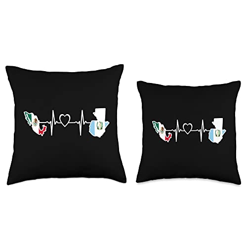 Vintage Mexican Guatemala Flag Gifts Mexican Guatemalan Flag Shirt Guatemala Mexico Heartbeat Throw Pillow, 16x16, Multicolor