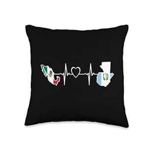 vintage mexican guatemala flag gifts mexican guatemalan flag shirt guatemala mexico heartbeat throw pillow, 16x16, multicolor
