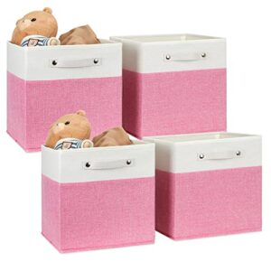 araierd pink storage cube bins fabric cubes cubby 4 pack storage bins for cube organizing bins 12x12 closet foldable storage cubes decorative bins baskets for organizing (white & pink)(12”-pack of 4)