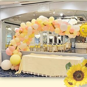 GIHOO Sunflower Lemon Yellow Balloon Garland Arch Kit 150pcs Lemonade Yellow Pink Macaron Pastel Balloons Eucalyptus Leaves Girls Birthday Sunflower Bee Theme Baby Shower Bachelorette Party Backdrop Decorations