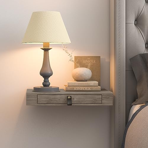 Homaterial Floating Nightstand, Wall Mount Shelf with Drawer for Bedroom, Bathroom, Living Room, Kitchen, Floating Shelf for Wood Wall Decor with Drawer