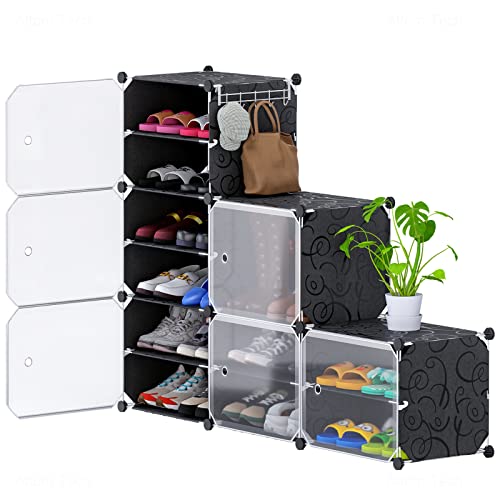 NiHome 24-Pair Shoe Storage Cabinet with Doors - Stackable and Expandable Closet Organizer for Entryway, Bedroom, Garage, Hallway and Office