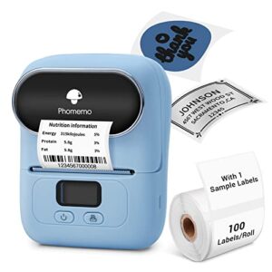 phomemo barcode label printer - m110 label maker portable bluetooth label maker machine for small business, barcode, address, logo, clothing, jerwery, thermal printer compatible with phones & pc, blue
