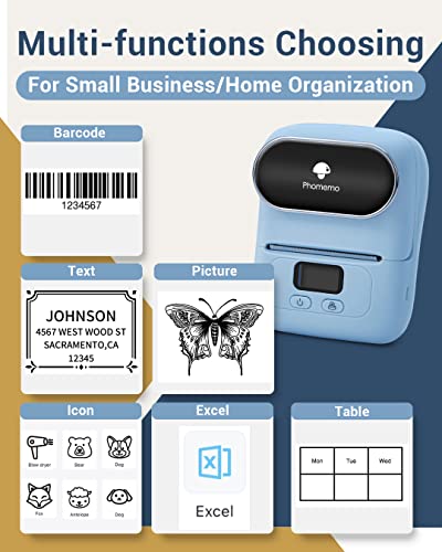 Phomemo Barcode Label Printer - M110 Label Maker Portable Bluetooth Label Maker Machine for Small Business, Barcode, Address, Logo, Clothing, Jerwery, Thermal Printer Compatible with Phones & PC, Blue