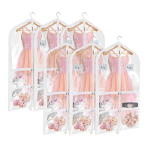 univivi clear pvc dance costume bags (6 pack) garment bag 40 inch for dance competitions, with 4 medium clear zipper pockets and 1 large back zippered pocket [upgraded version] (40'' x 24'' 6 pack)