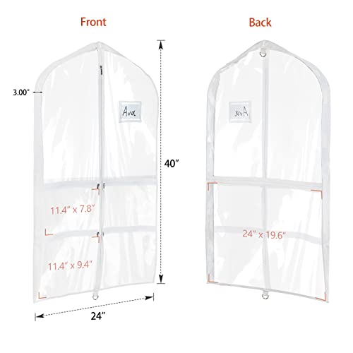 Univivi Clear PVC Dance Costume Bags (6 Pack) Garment Bag 40 Inch for Dance Competitions, with 4 Medium Clear Zipper Pockets and 1 Large Back Zippered Pocket [Upgraded Version] (40'' x 24'' 6 Pack)