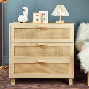 Graficial 3 Drawer Dresser, Rattan Chest of Drawers, Closet Storage Bedside Table Dresser for Bedroom