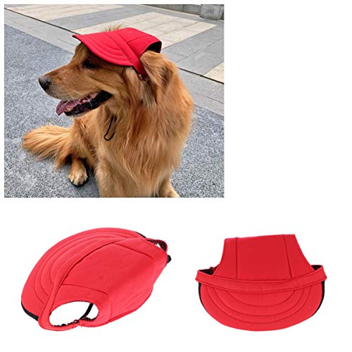 Ipetboom Dog Baseball Caps Dog Visor Hats Pet Outdoor Sports Hats with Ear Holes and Sun Protection Pet Baseball Caps with Adjustable Chin Strap Red M