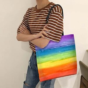 YUMQSEOS Kitchen Reusable Grocery Bags Large Tote Bag Reusable Casual Handbag for Lunch Travel Shopping - Colorful Striped Rainbow