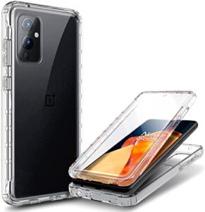nznd case for oneplus 9 5g with [built-in screen protector], full-body protective shockproof rugged bumper cover, impact resist durable phone case (clear)