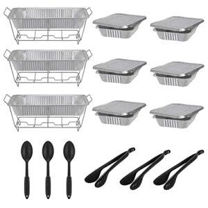 rovsun chafing dish buffet set disposable, buffet servers and warmers, food warmer for parties buffets, 24 pieces catering set, includes full-size wire chafer stand, disposable pans & utensils