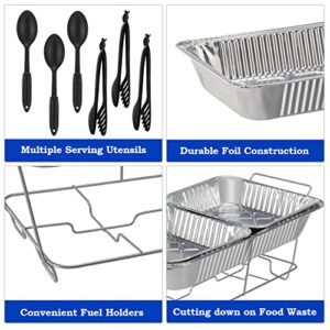 ROVSUN Chafing Dish Buffet Set Disposable, Buffet Servers and Warmers, Food Warmer for Parties Buffets, 24 Pieces Catering Set, Includes Full-Size Wire Chafer Stand, Disposable Pans & Utensils