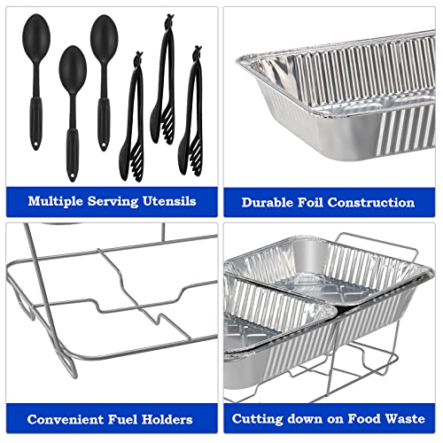 ROVSUN Chafing Dish Buffet Set Disposable, Buffet Servers and Warmers, Food Warmer for Parties Buffets, 24 Pieces Catering Set, Includes Full-Size Wire Chafer Stand, Disposable Pans & Utensils