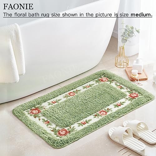 FAONIE Pretty Floral Rural Style Romantic Rose Flower Rug Shaggy Area Rugs Soft Non-Slip Doormat Floor Mat Bath Mat Bathroom Shower Rug Bedroom Living Room Carpet (Light Green, M)