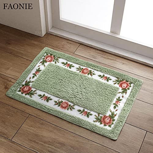 FAONIE Pretty Floral Rural Style Romantic Rose Flower Rug Shaggy Area Rugs Soft Non-Slip Doormat Floor Mat Bath Mat Bathroom Shower Rug Bedroom Living Room Carpet (Light Green, M)