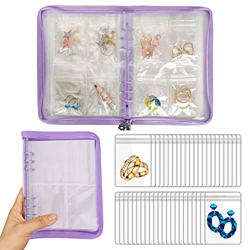 LingLingo Earring Organizer Case Travel Jewelry Organizer Transparent Jewelry Storage Book for Necklace Bracelet Ring Holder with Small Clear Zippered Pouch