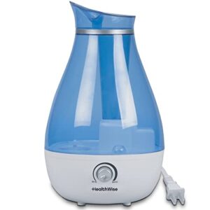 healthwise cool mist ultrasonic humidifier | for medium size rooms | no filter required | 24 hour run time, blue, 2.6l