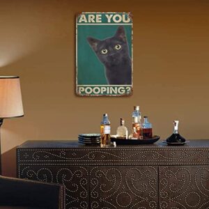 are You Pooping Cat Bathroom Funny Novelty Metal Sign Retro Wall Decor for Home Gate Garden Bars Restaurants Cafes Office Store Club Sign Gift Plaque Tin Sign 8 X 12 INCH