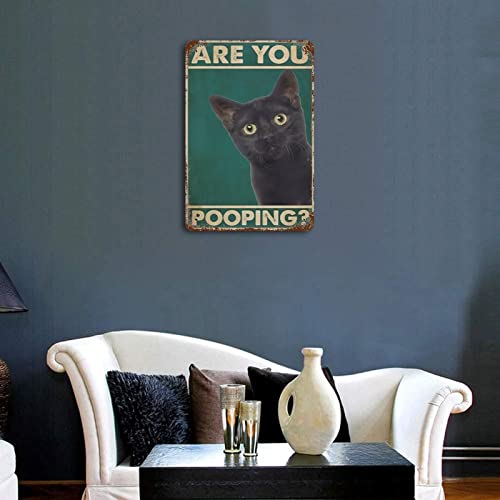 are You Pooping Cat Bathroom Funny Novelty Metal Sign Retro Wall Decor for Home Gate Garden Bars Restaurants Cafes Office Store Club Sign Gift Plaque Tin Sign 8 X 12 INCH
