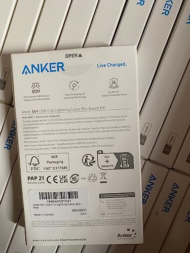 Anker USB-C to Lightning Cable, 541 Cable (Phantom Black, 6ft), MFi Certified, Bio-Based Fast Charging Cable for iPhone 14 14pro 14pro Max 13 13 Pro 12 11 X XS XR 8 Plus (Charger Not Included)