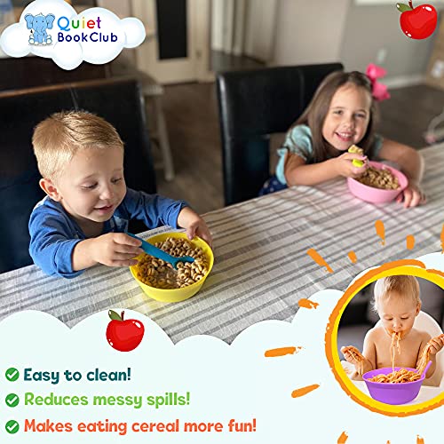 Quiet Book Club Cereal Bowls with Straws for Kids Bowls with Straw for Cereal Childrens Bowls with Straw Built in for Kids Plastic Straw Bowls for Toddlers Dishwasher Safe BPA FREE Boys (4)