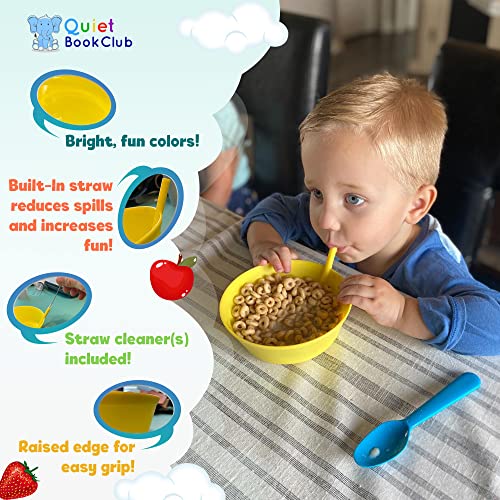 Quiet Book Club Cereal Bowls with Straws for Kids Bowls with Straw for Cereal Childrens Bowls with Straw Built in for Kids Plastic Straw Bowls for Toddlers Dishwasher Safe BPA FREE Boys (4)