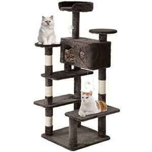 bestpet 54in cat tree tower with cat scratching post,multi-level cat condo cat tree for indoor cats stand house furniture kittens activity tower with funny toys for kitty pet play house (dark gray)