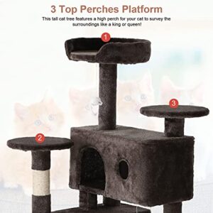 BestPet 54in Cat Tree Tower with Cat Scratching Post,Multi-Level Cat Condo Cat Tree for Indoor Cats Stand House Furniture Kittens Activity Tower with Funny Toys for Kitty Pet Play House (Dark Gray)