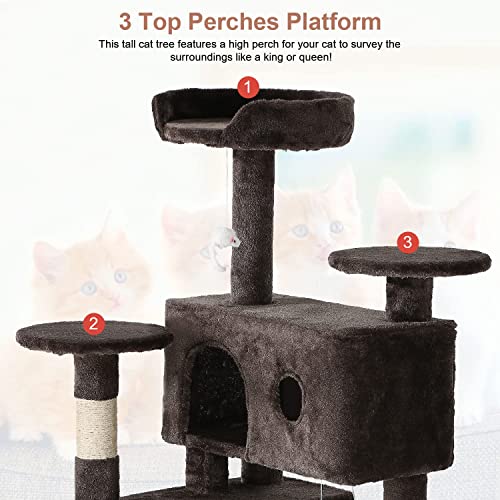 BestPet 54in Cat Tree Tower with Cat Scratching Post,Multi-Level Cat Condo Cat Tree for Indoor Cats Stand House Furniture Kittens Activity Tower with Funny Toys for Kitty Pet Play House (Dark Gray)