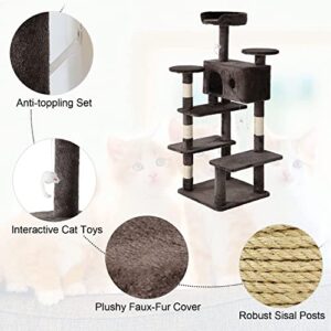 BestPet 54in Cat Tree Tower with Cat Scratching Post,Multi-Level Cat Condo Cat Tree for Indoor Cats Stand House Furniture Kittens Activity Tower with Funny Toys for Kitty Pet Play House (Dark Gray)