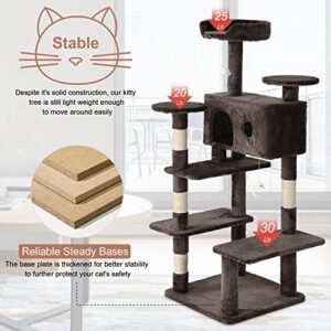 BestPet 54in Cat Tree Tower with Cat Scratching Post,Multi-Level Cat Condo Cat Tree for Indoor Cats Stand House Furniture Kittens Activity Tower with Funny Toys for Kitty Pet Play House (Dark Gray)