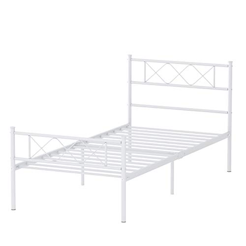 Weehom Metal Twin Bed Platform Frame Heavy Duty Steel Slat Under Bed Storage,White