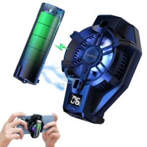 trilink phone cooler with rechargeable battery, phone cooling fan for gaming fit all types of iphone android smartphones, mobile phone radiator with led temperature display/universal clamp/rgb leds