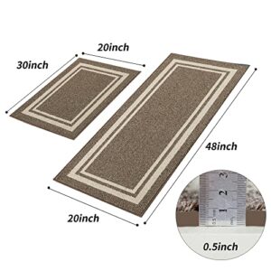 COSY HOMEER Kitchen Mat [2 PCS] Thick Kitchen Rugs Non-Skid 20"x30"+20"x48"Kitchen Mats and Rugs Ergonomic Comfort Standing Mat for Kitchen, Floor, Brown Frame