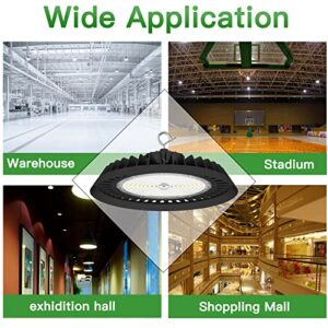 OSTEK 2Pack UFO led high Bay Light 150W, 0-10V Dimmable High Bay LED Lighting Fixture, 5000K, US Hook 5' Cable Barn Workshop Bay Lighting for Garage/Commercial Warehouse/Wet Location