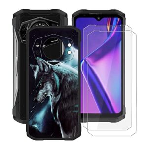 case for doogee s98 (6.30") with [2 x tempered glass screen protector], hhuan black soft silicone anti-scratch shell tpu bumper phone cover for doogee s98 - lone wolf