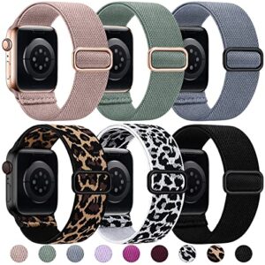 stretchy nylon sport bands compatible with apple watch band 38mm 40mm 41mm 42mm 44mm 45mm women men, adjustable braided elastic solo loop bands for iwatch se series 8/7/6/5/4/3/2，6 packs e